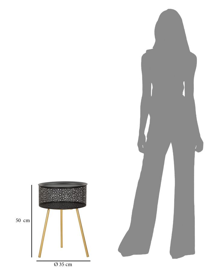 Mesita Redonda Negra con Patas de Metal Dorado