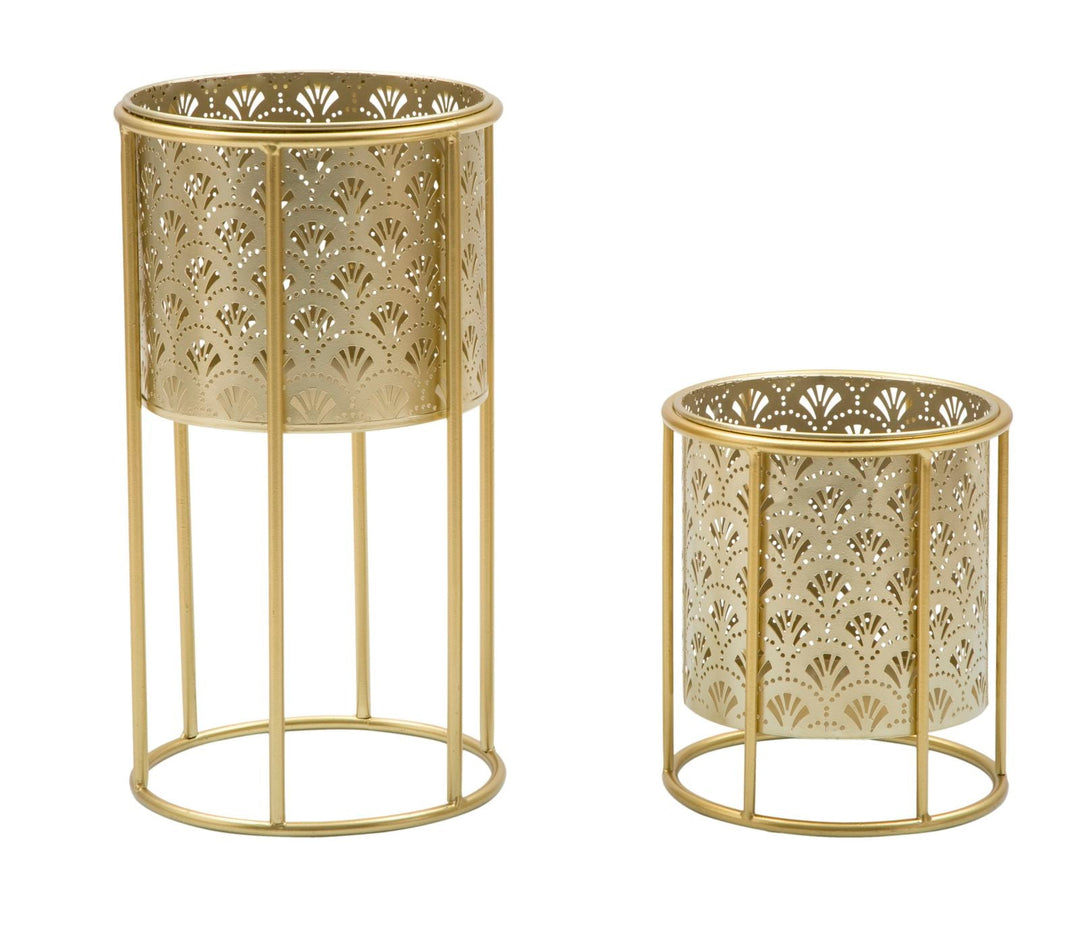 Maceta Redonda de Metal Dorado