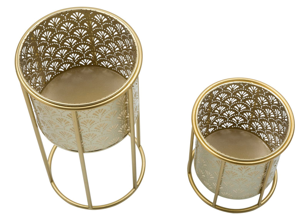 Maceta Redonda de Metal Dorado