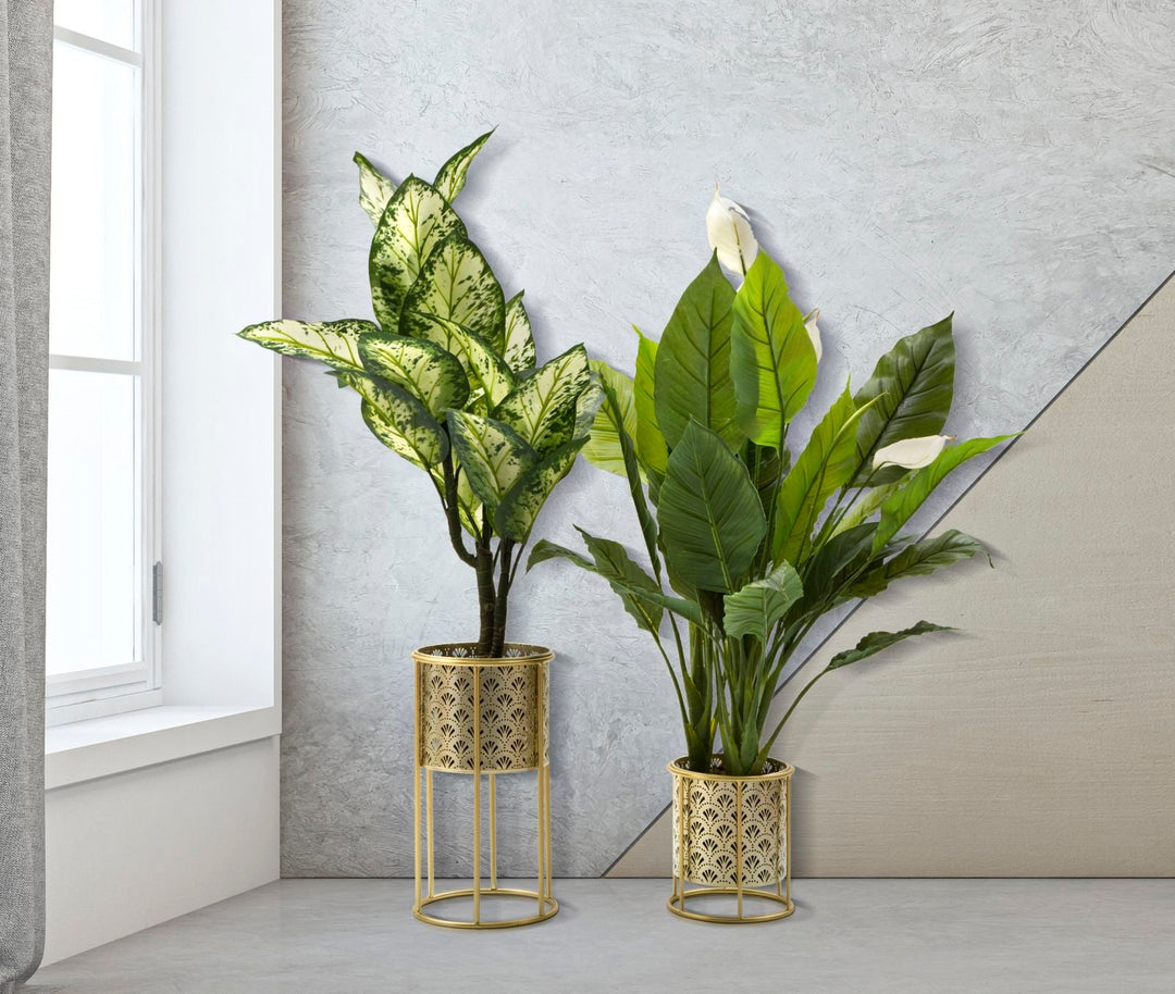 Maceta Redonda de Metal Dorado