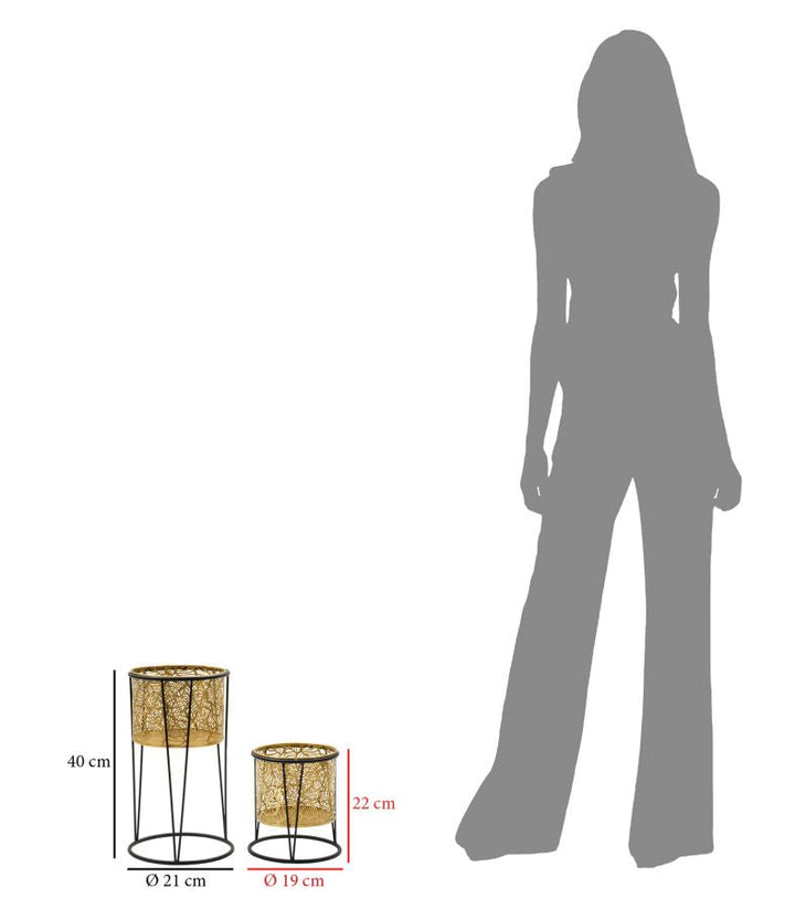 Macetero Redondo de Metal Dorado con Diseño de Hojas