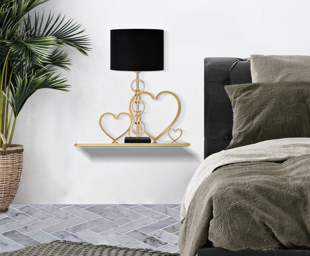 Par de Estantes de Pared de Metal Dorado y Cristal en Forma de Corazón