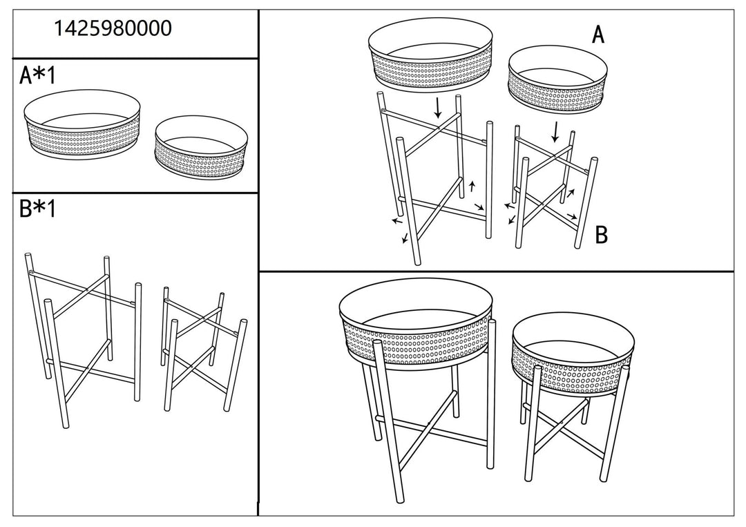 Juego de 2 mesas auxiliares redondas con tapa de madera y base de metal – Fuji