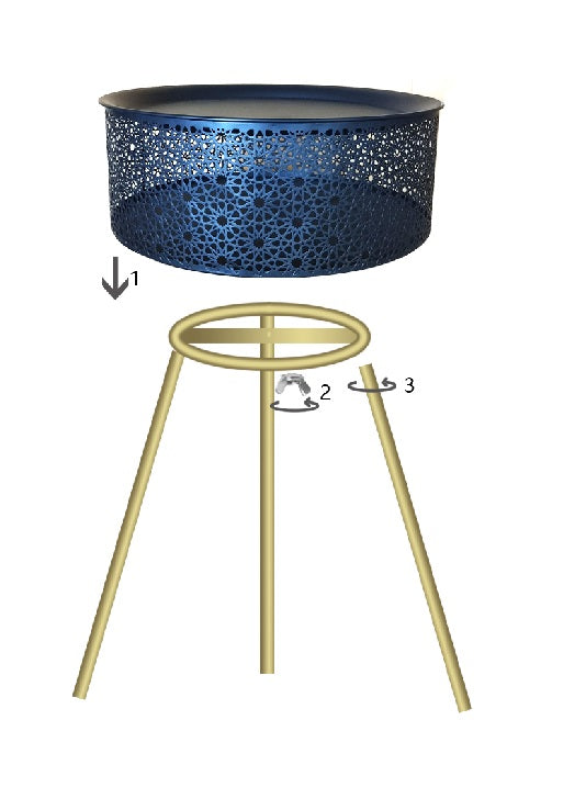 Mesita Redonda Negra con Patas de Metal Dorado