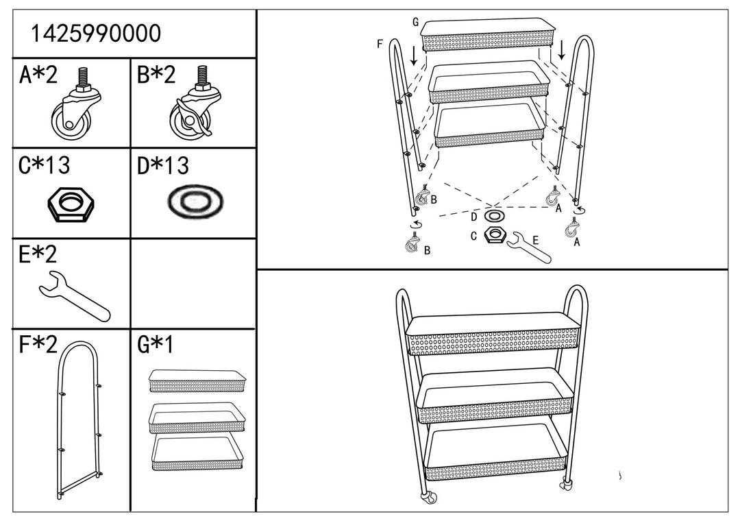 Carrito de ratán de 3 niveles con estructura de metal dorado – Fuji carro de servicio