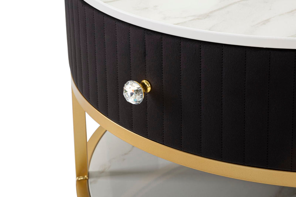 Mesa de Centro Redonda en Blanco y Negro con Tapa de Mármol