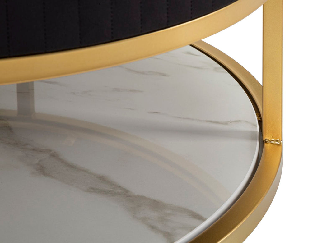 Mesa de Centro Redonda en Blanco y Negro con Tapa de Mármol