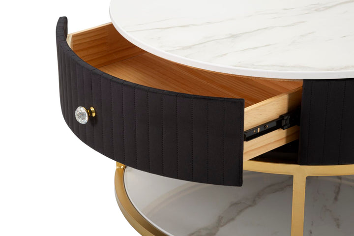 Mesa de Centro Redonda en Blanco y Negro con Tapa de Mármol