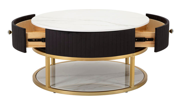 Mesa de Centro Redonda en Blanco y Negro con Tapa de Mármol