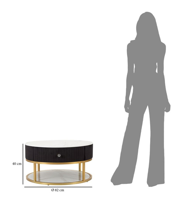 Mesa de Centro Redonda en Blanco y Negro con Tapa de Mármol