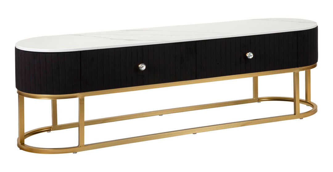 Mueble de TV de madera negra con base dorada – Montpellier unidad moderna
