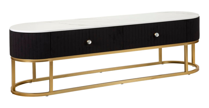 Mueble de TV de madera negra con base dorada – Montpellier unidad moderna