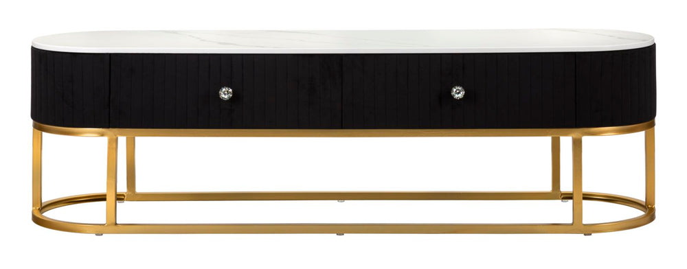 Mueble de TV de madera negra con base dorada – Montpellier unidad moderna