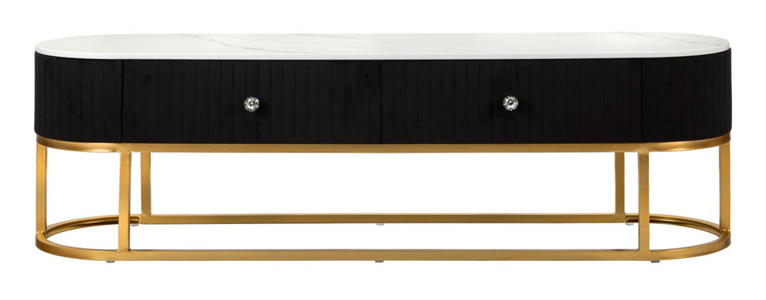 Mueble de TV de madera negra con base dorada – Montpellier unidad moderna