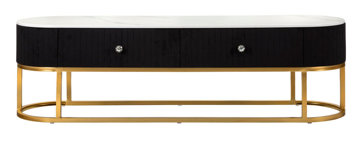Mueble de TV de madera negra con base dorada – Montpellier unidad moderna