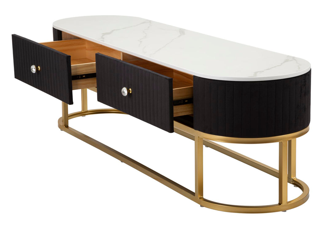 Mueble de TV de madera negra con base dorada – Montpellier unidad moderna