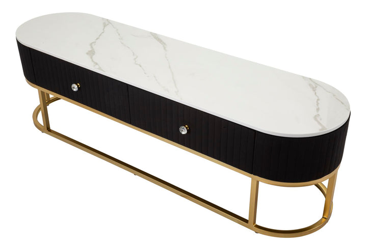 Mueble de TV de madera negra con base dorada – Montpellier unidad moderna