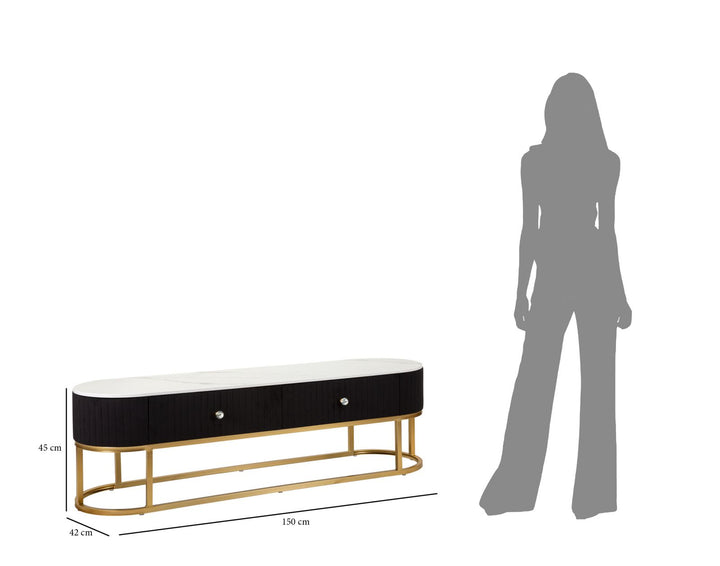Mueble de TV de madera negra con base dorada – Montpellier unidad moderna