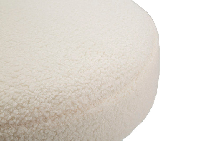 Mesita Redonda Tapizada Crema con Detalles Dorados