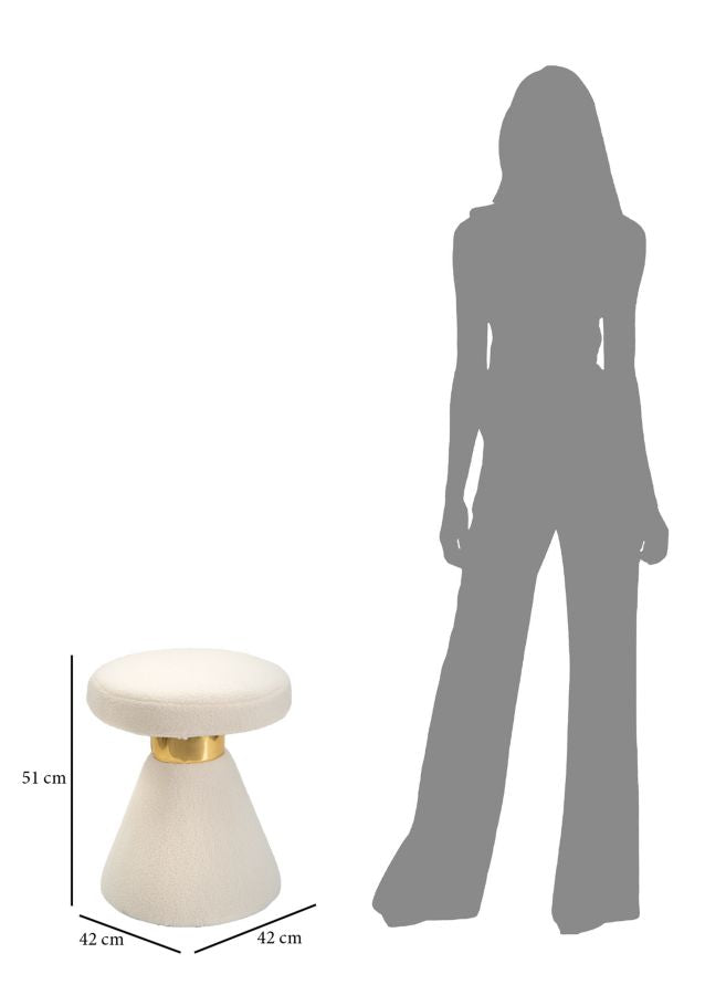 Mesita Redonda Tapizada Crema con Detalles Dorados