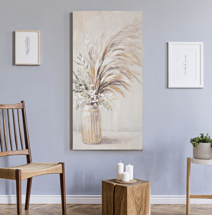 Florero Con Flores Pintura Moderna Beige