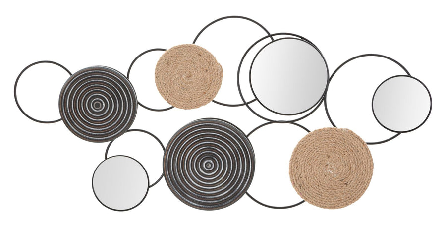 Espejo Redondo de Metal y Bambú Decoración de Pared