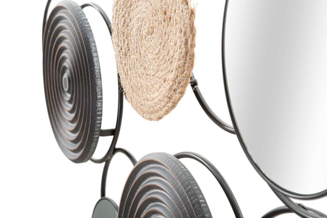 Espejo Redondo de Metal y Bambú Decoración de Pared