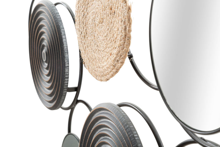 Espejo Redondo de Metal y Bambú Decoración de Pared