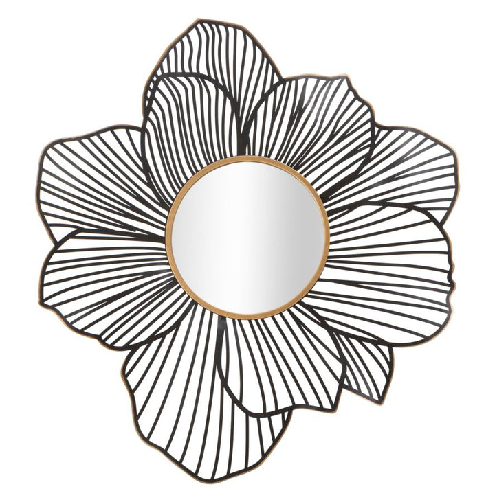 Metal Negro Floral Espejo de Pared Redondo