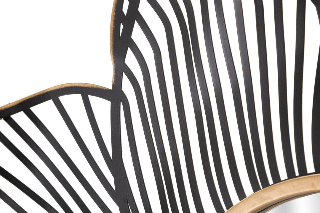 Metal Negro Floral Espejo de Pared Redondo