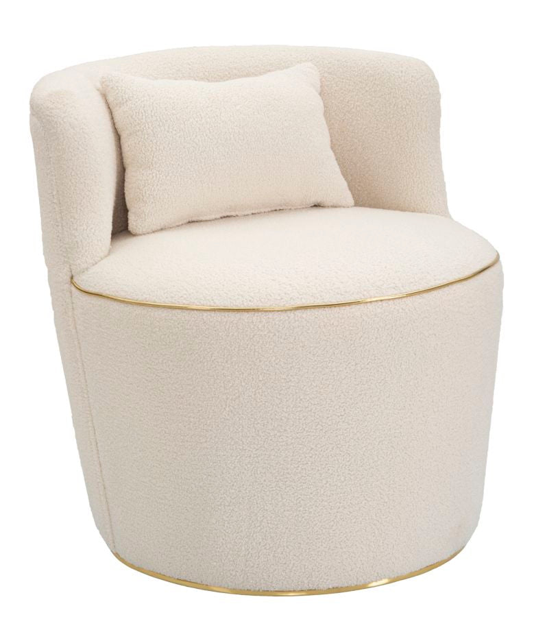 Sillón Redondo Crema con Cojín y Detalles Dorados