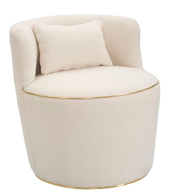 Sillón Redondo Crema con Cojín y Detalles Dorados