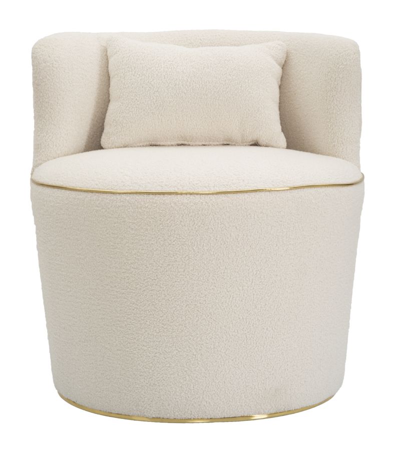 Sillón Redondo Crema con Cojín y Detalles Dorados