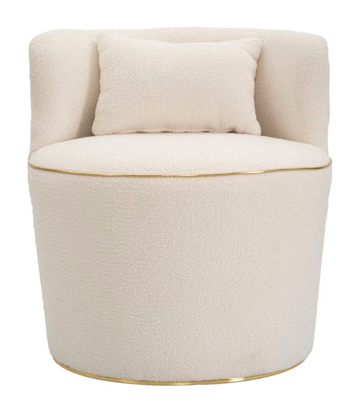 Sillón Redondo Crema con Cojín y Detalles Dorados