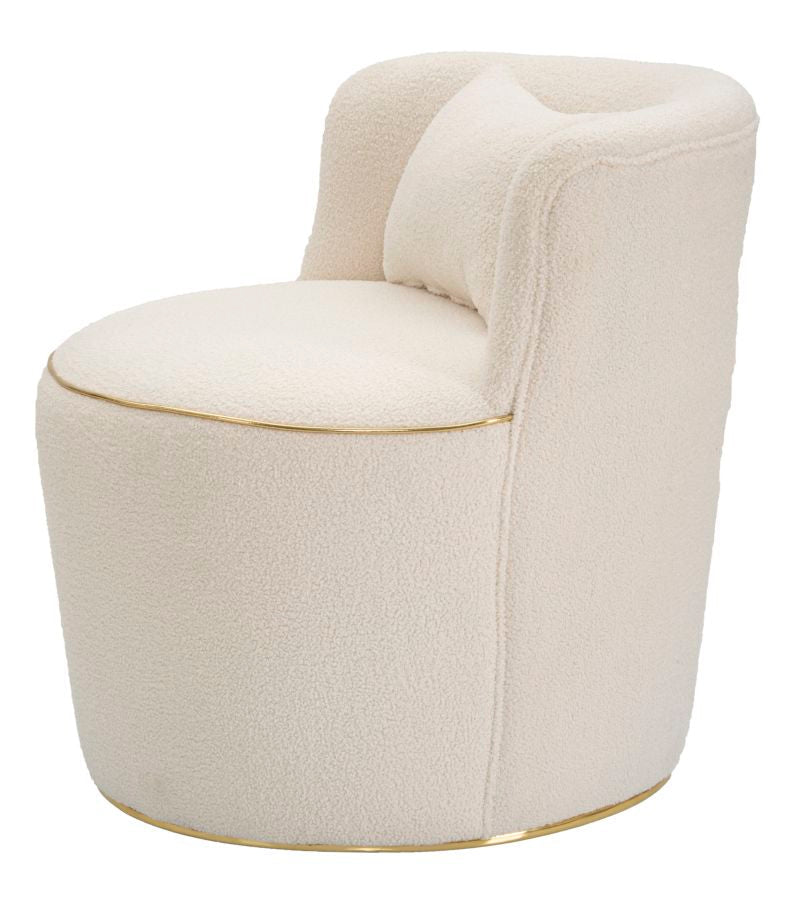 Sillón Redondo Crema con Cojín y Detalles Dorados