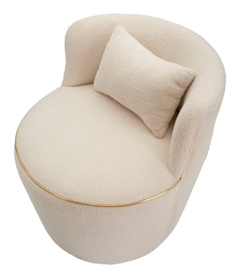 Sillón Redondo Crema con Cojín y Detalles Dorados