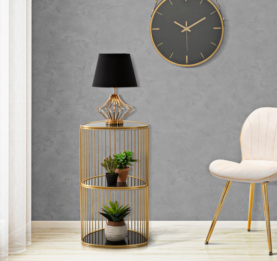 Mesita de Metal y Cristal Dorada