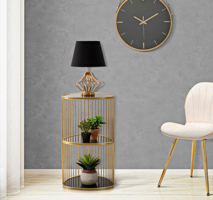 Mesita de Metal y Cristal Dorada