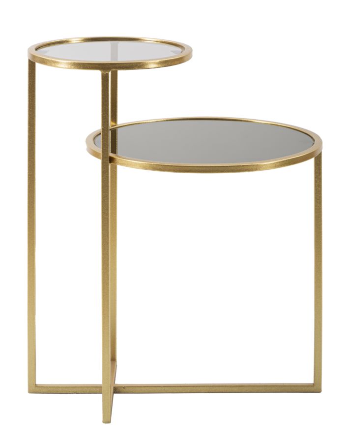 Mesa auxiliar redonda de 2 niveles – Estructura de metal dorado