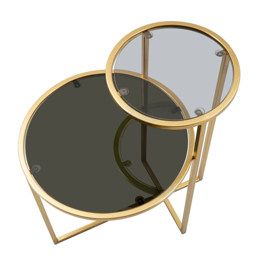 Mesa auxiliar redonda de 2 niveles – Estructura de metal dorado