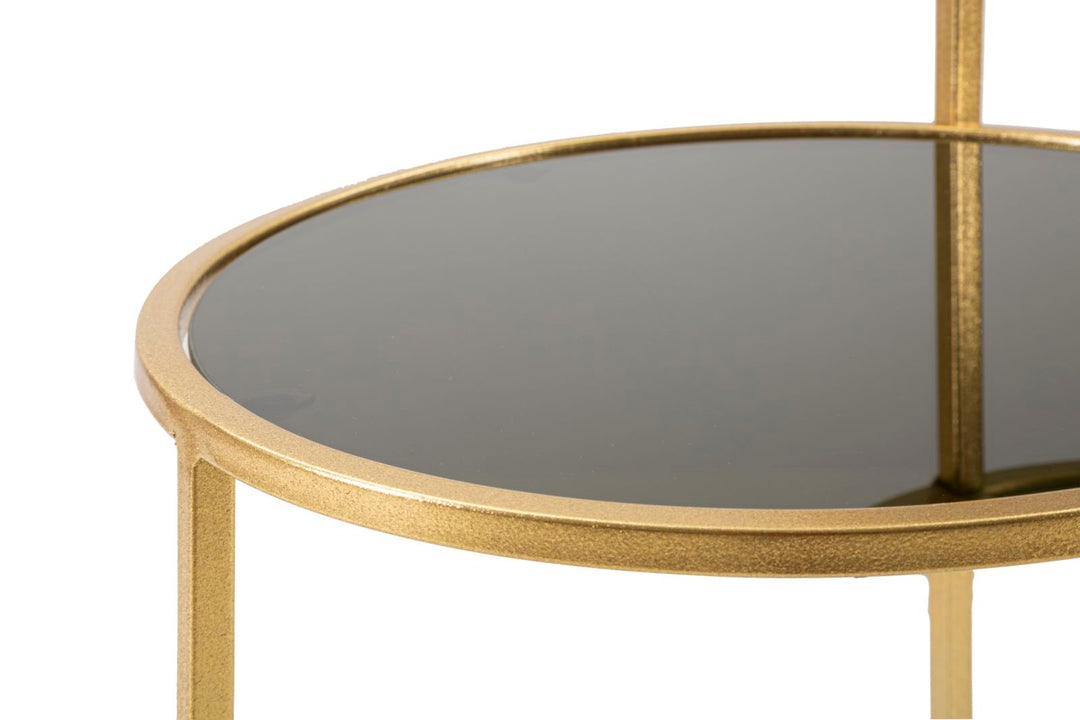 Mesa auxiliar redonda de 2 niveles – Estructura de metal dorado