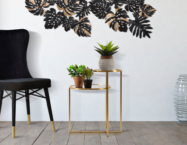 Mesa auxiliar redonda de 2 niveles – Estructura de metal dorado