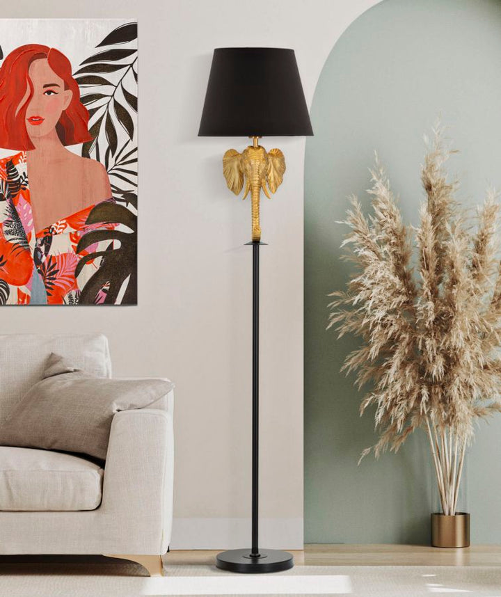 Lámpara de Pie Elefante Negra y Dorada