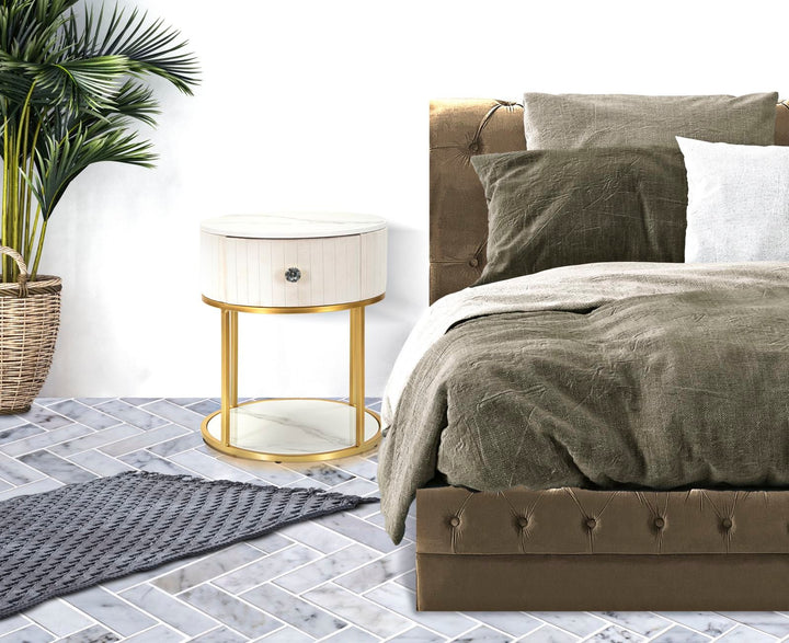 Mesilla Dorada y Blanca con Tapa de Mármol