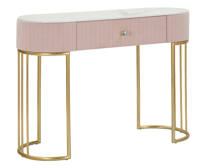 Mesa Consola Rosa con Patas de Metal Dorado