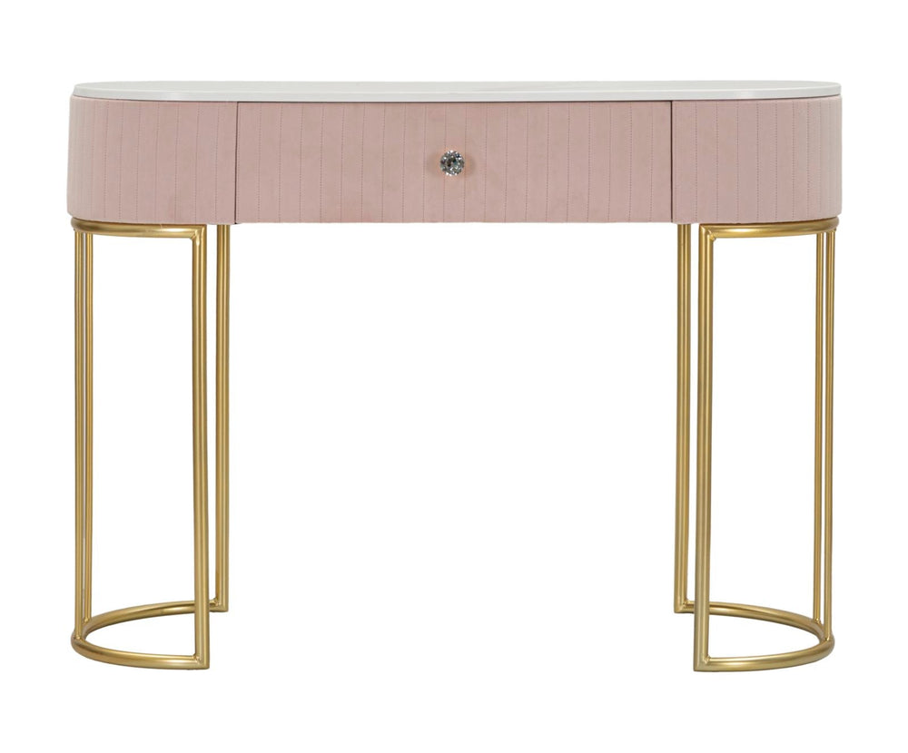Mesa Consola Rosa con Patas de Metal Dorado