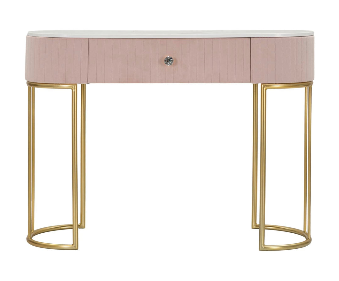 Mesa Consola Rosa con Patas de Metal Dorado