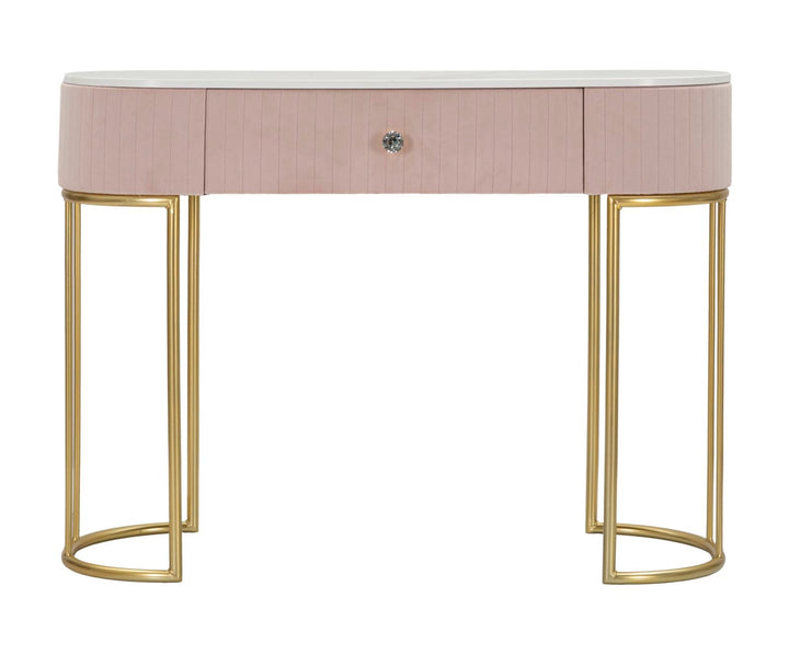 Mesa Consola Rosa con Patas de Metal Dorado