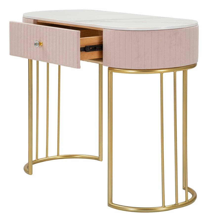 Mesa Consola Rosa con Patas de Metal Dorado
