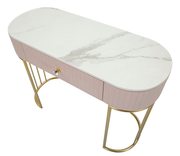 Mesa Consola Rosa con Patas de Metal Dorado